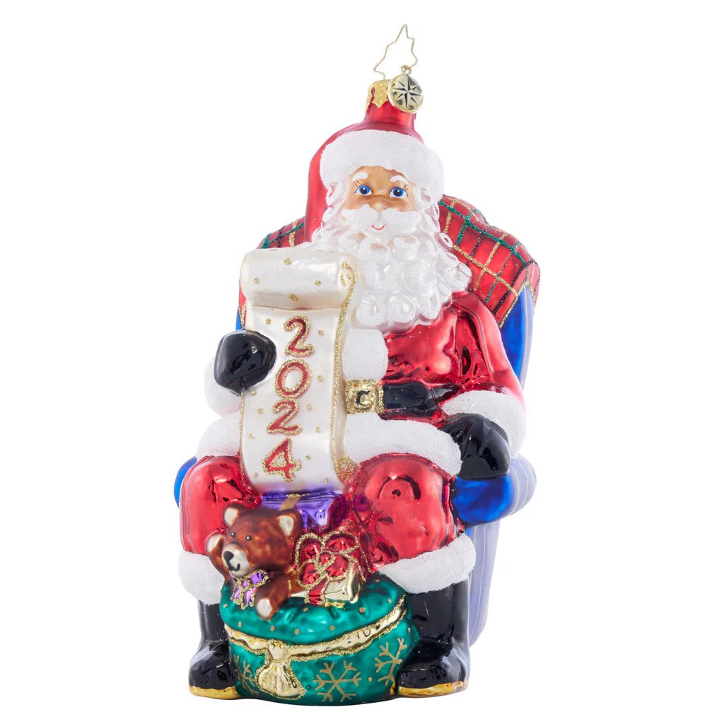 Christopher Radko Santa's 2024 Checklist Chair Christmas Ornament