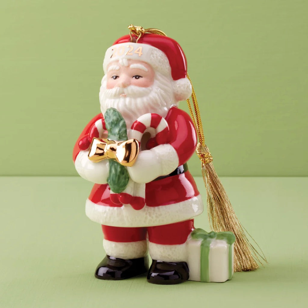 Lenox 2024 Santa With Pickle & Candy Cane Ornament Annual Ornaments