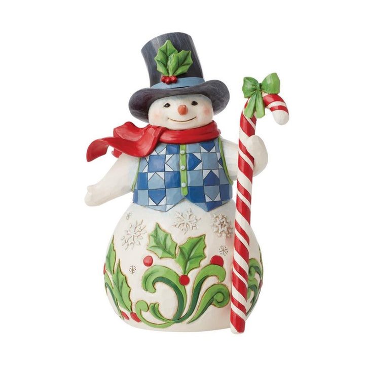 Jim Shore Snowman with Tall Candy Cane Figurine