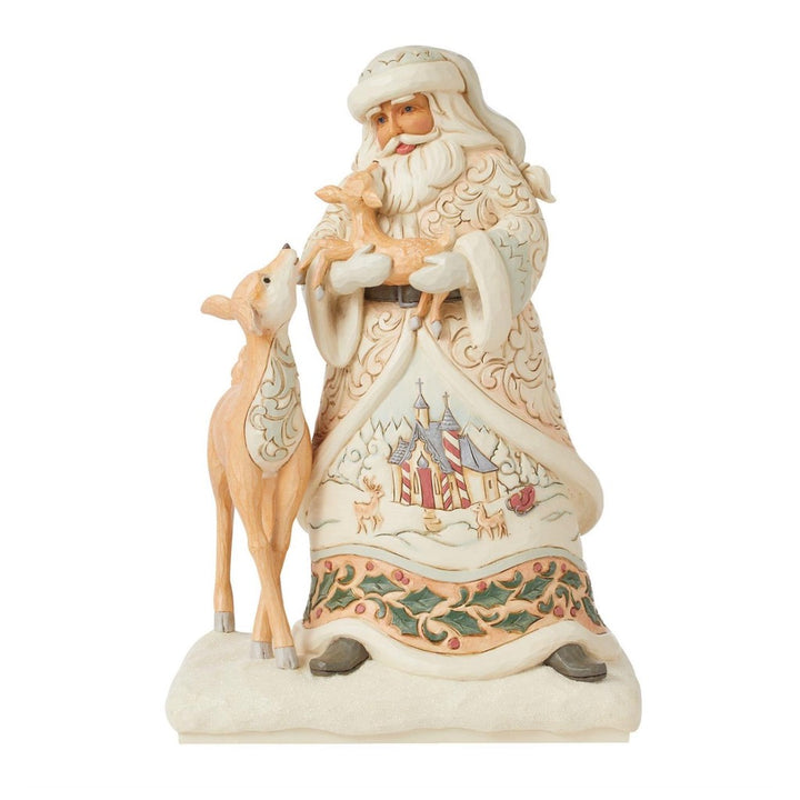 Jim Shore White Woodland Santa Holding Fawn Figurine