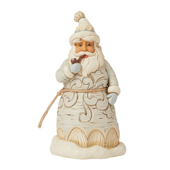 Jim Shore White Woodland Carved Santa with Pipe Figurine