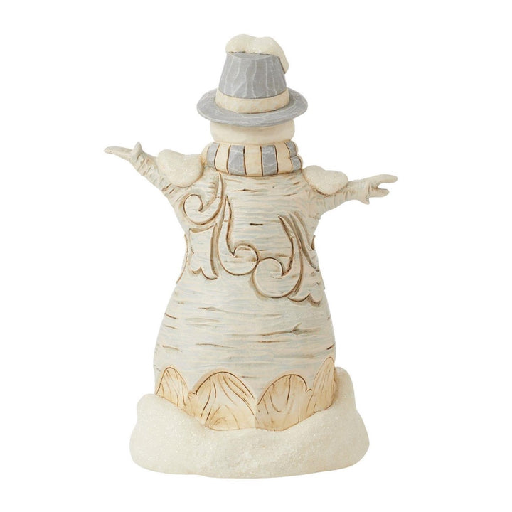 Jim Shore White Woodland Carved Snowman in Top Hat Figurine