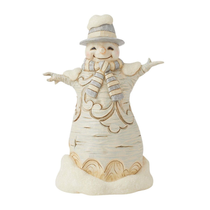 Jim Shore White Woodland Carved Snowman in Top Hat Figurine