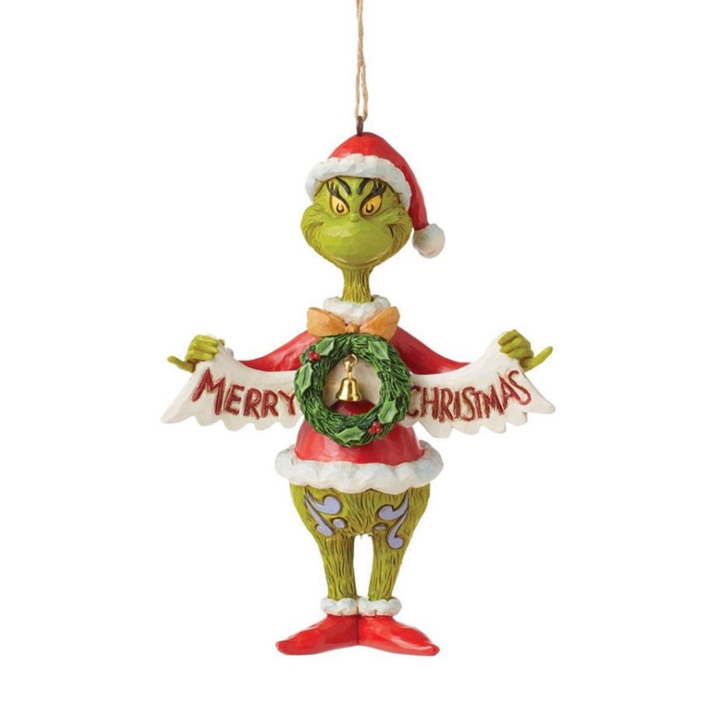 Jim Shore Grinch Holding Merry Christmas Banner Ornament