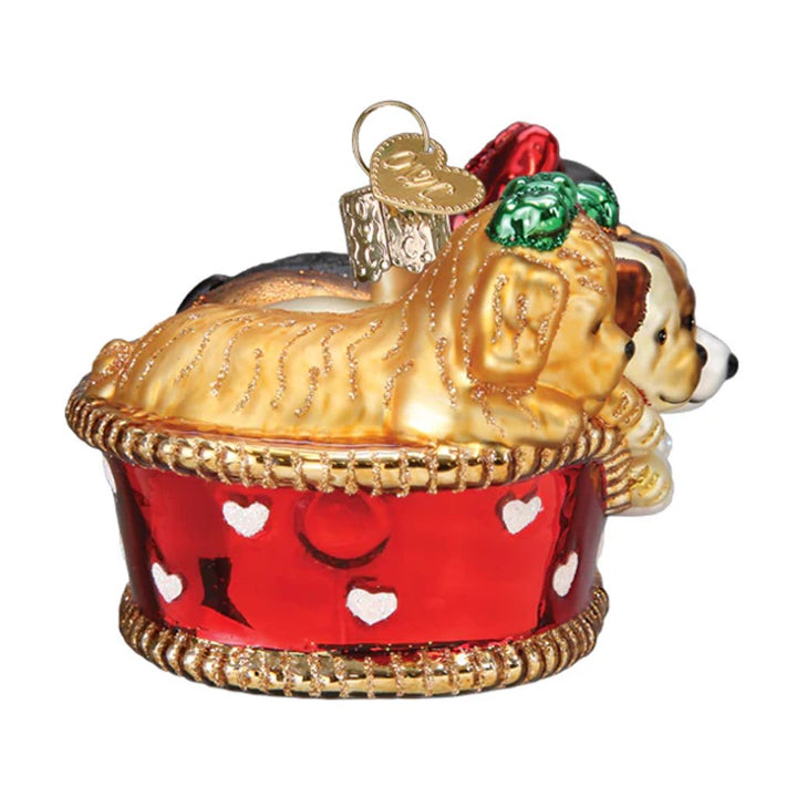 Old World Christmas Puppies In A Basket Ornament