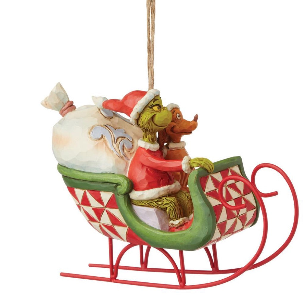 Jim Shore Grinch & Max In Sleigh Ornament