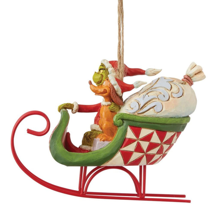 Jim Shore Grinch & Max In Sleigh Ornament